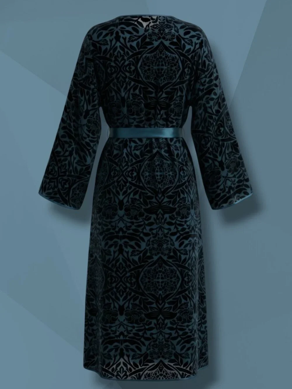 Fuller Bust x Playful Promises Navy Sheer Velvet Leaf Kimono Robe 20